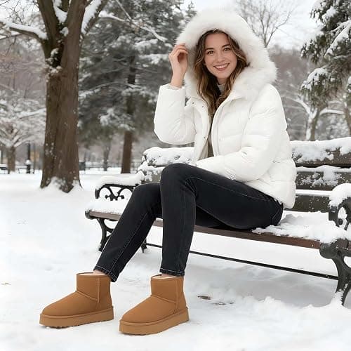 Litfun Suede Platform Mini Boots for Women Genuine Leather Fuzzy Ankle Winter Snow Boots with Fur Lined thumbnail 2