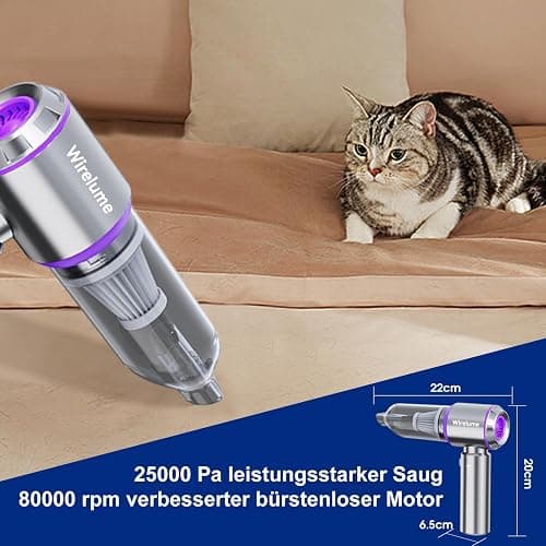 Wirelume Handheld Car Vacuum Cleaner Cordless Powerful 22000Pa Strong Cyclonic Suction Blowing Brushless Motor Portable Rechargable Lightweight for Pet Hair Vehicle Home Office (purple) thumbnail 2