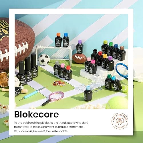 beetles Gel Polish Set, 20 Color Pink Yellow Green Red Blue Gel Nail Polish Blokecore Collection with Sports Nail Charms Base Top Coat and Double-ended Brush DIY Home Rainbow Nails thumbnail 5