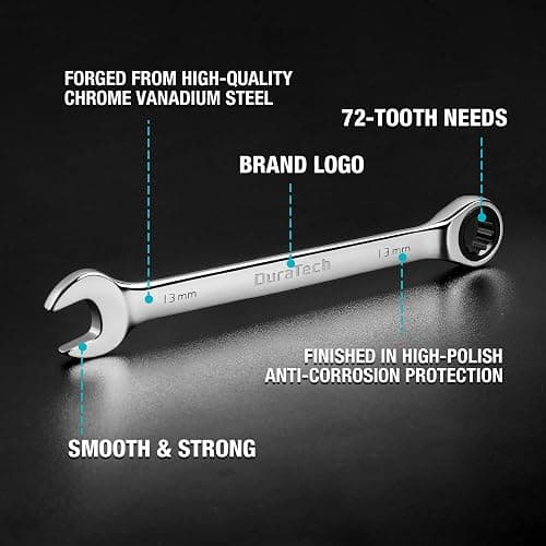 DURATECH Ratcheting Wrench Set, Combination Wrench Set, Metric, 10-piece, 6-18mm, CR-V Steel, with Pouch thumbnail 3