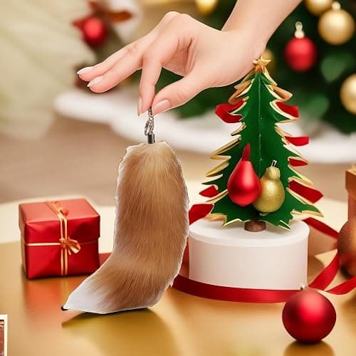Iivos Fluffy Therian fox Tail Keychain - Soft Fur, Realistic Colors, Durable, Perfect for Cosplay, Renaissance Fairs thumbnail 5