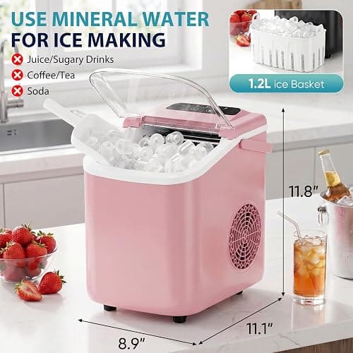 DUMOS Ice Maker Countertop, Ice Machine with Portable Handle, Basket and Scoop, 26lbs Daily, 9 Bullet Cubes in 6-8 Mins, Auto-Cleaning for Home, Kitchen, Office, Outdoors, RV Camping thumbnail 8