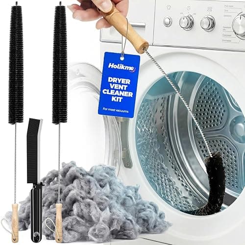 Holikme Dryer Vent Cleaner Kit, 3 Pieces Dryer Lint Brush- Household Supplies 304 Stainless Steel Cleaning Brush Home Essentials Crevice Brush for Lint Trap - Image 1