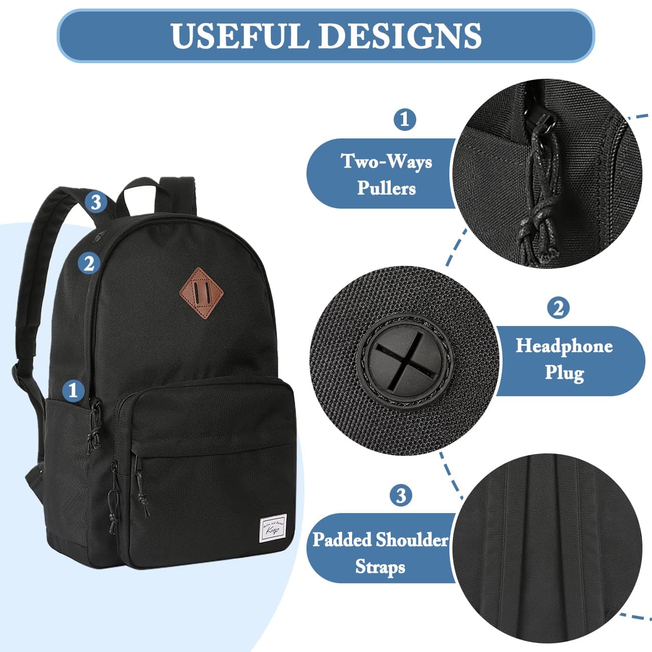 KASQO School Backpack, Lightweight Water Resistant Backpack for Men Women Classic Schoolbag Kids Bookbag 17.8L Daypack Travel Rucksack Bag for Teens College, Camping, Work thumbnail 5