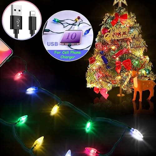 Christmas Light Phone Charging Cable Charger Cord USB-A to Light-ning 55"/10 LED Festive Bulb Cables Compatible with iPhone 5/6/7/8/13/14 Plus Pro X XR XS Max thumbnail 3