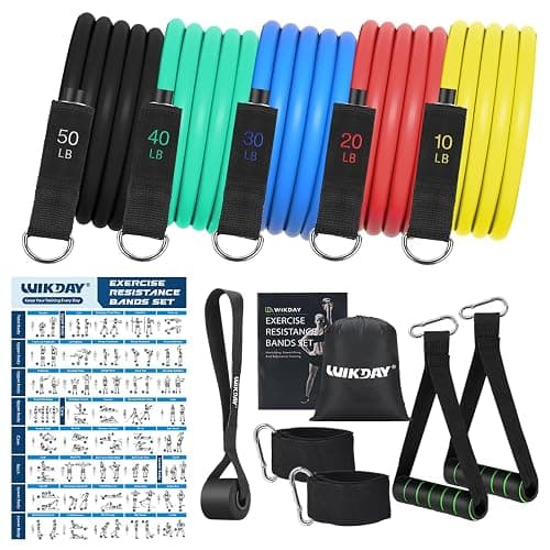 WIKDAY Exercise Resistance Bands with Handles for Working Out, 150/200/250/300 lbs Workout Bands Set with Door Anchor for Physical Therapy, Yoga, Pilates - Image 1