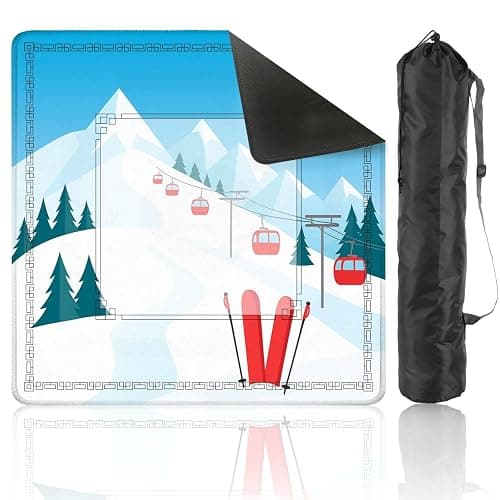Mahjong Mat for Table Winter Mountain Landscape Pair skis Snow ski Lift 31.5" x 31.5" Non-Slip Noise-Reducing Game Mat Premium Mahjong Accessories for Poker Dominoes Hosting - Image 1