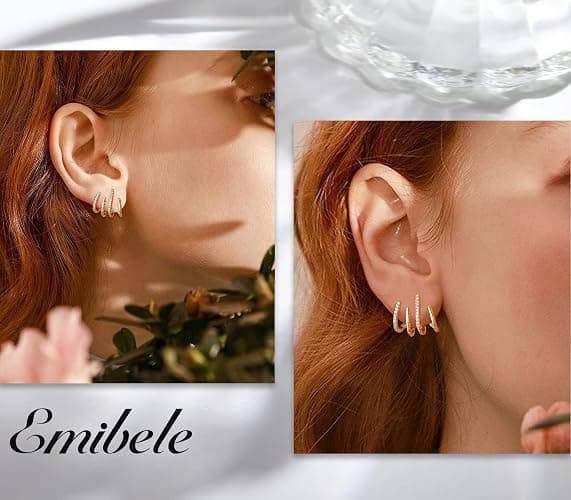 Emibele 1 Paire de Boucles d'Oreilles, Boucle Dormeuse Scintillante en Cuivre Plaqué Or, Clous d'Oreilles en Forme de Griffe, Accessoire d'Oreilles Élégant Simple pour Filles Femmes à la Mode thumbnail 2