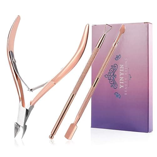 Cuticle Trimmer with Cuticle Pusher and Cutter,YINYIN Cuticle Remover Cutter Nipper Clippers Durable Pedicure Manicure Tools for Fingernails and Toenails(D501-RoseGold)… - Image 1