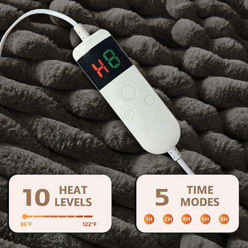 Qieryun Heated Blanket Electric Throw 50″x60 ″Inch - Thick Striped Flannel Electric Blanket,10 Heating Levels, 1-12 Hours Auto Off, Fast Heating Heating Blanket with Overheat Protection. thumbnail 4