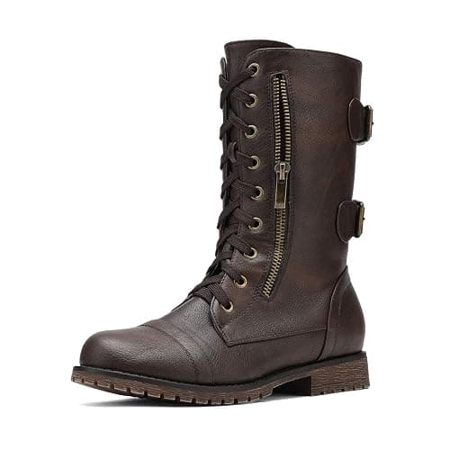 DREAM PAIRS Women's Mid Calf Built-in Wallet Pocket Lace up Military Combat Boots - Image 1