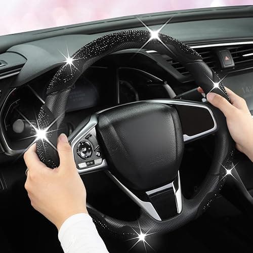 West Llama Diamond Bling Car Steering Wheel Cover with Crystal Rhinestones,3PCS Segmented Steering Wheel Protector,Universal for 99% Cars for Women(Black with Black Diamond) thumbnail 8