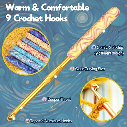 Coopay Warm Crochet Hooks Comfort Grip, Pretty Starry Night Art Handle Crochet Set for Beginners, Longer Aluminum Shaft Crochet Hook Set 2.0mm-6.0mm, Smooth Crochet Needles Set for Crochet Yarn thumbnail 3