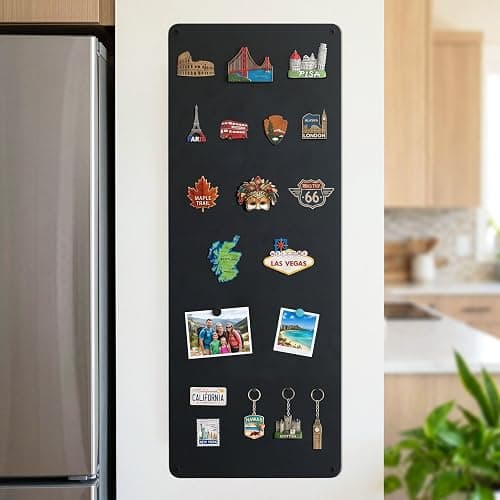 Qiytecno Travel Magnetic Board for Wall: Solution for Non-Magnetic Fridge | 27.6"x 11.8" Matte Black Metal Display Panel for Souvenir Magnets & Photos - Narrow Kitchen Wall Decor for Travelers - Image 1