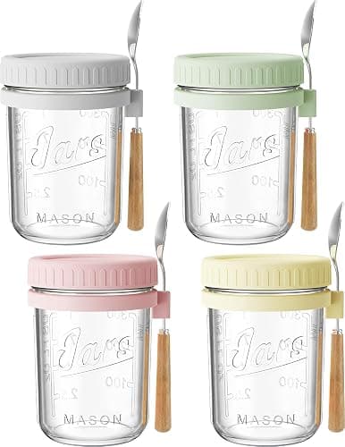 HomArtist 16oz Overnight Oats Containers with Lids and Spoons, 4 Pack Wide Mouth Mason Jars with Airtight Lids, Overnight Oats Jars for Salad, Chia Seed, Cereal, Yogurt - Image 1