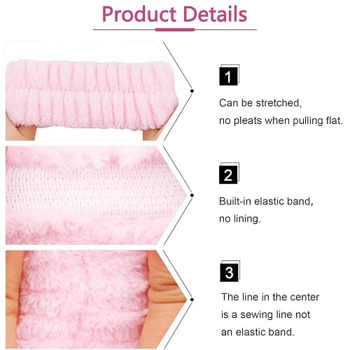 VELSCRUN Spa Headbands for Wash Face, Makeup Headband, Facial Skincare Headbands, 5 Pcs Pink Puffy Sponge Spa Headband Bow Tie Hair Band Hair Clips Wristband Set Women Girls Accessories thumbnail 6