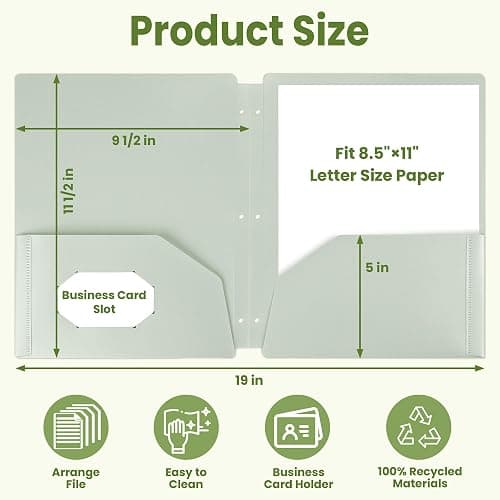 SUNEE 3-Hole Pocket Folders (5 Pack, Vintage Colors) - Recycled Plastic Folders for 3 Ring Binder, with Pockets for Kids, Students, Teachers, Office thumbnail 3