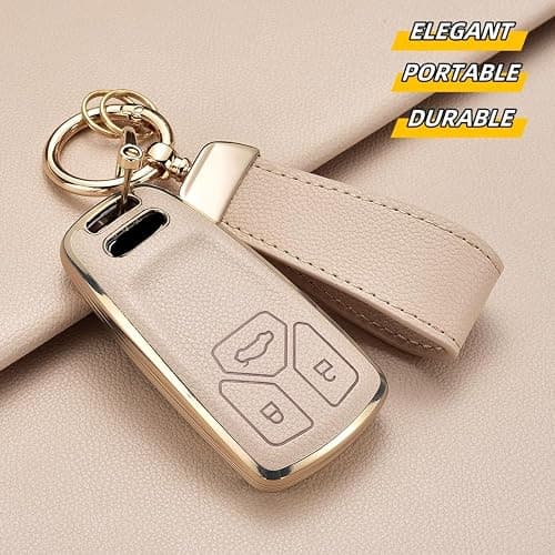 Axtrulix Key Fob Cover for Audi with Key Chain, Upper Leather + Soft TPU Key Cover Case Shell for A4 Q7 Q5 TT A5 SQ5 R8 S5 thumbnail 3