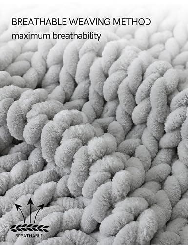 YnM Chunky Throw Blanket, Hand Knitted with Chenille Yarn, Skin Friendly, Ventilated and Breathable, Machine Washable, Home Décor Piece for Couch, Sofa and Bed (Glacier Grey, 40x50 Inch) thumbnail 3