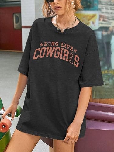 SFHFY Long Live Cowboys Shirts Women: Oversized Cowgirls Tshirt Country Music Tee Vintage Western Short Sleeves Tops thumbnail 3