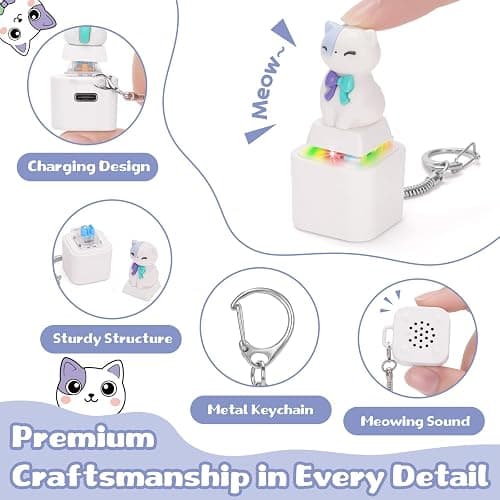Netholid Quacking Duck Croaking Frog Meowing Cat Keyboard Fidget Toys for Adults Clicker Keychain with Sound LED Light and Charging Port for Autism Stress Relief Anxiety (Cat, 1) thumbnail 3