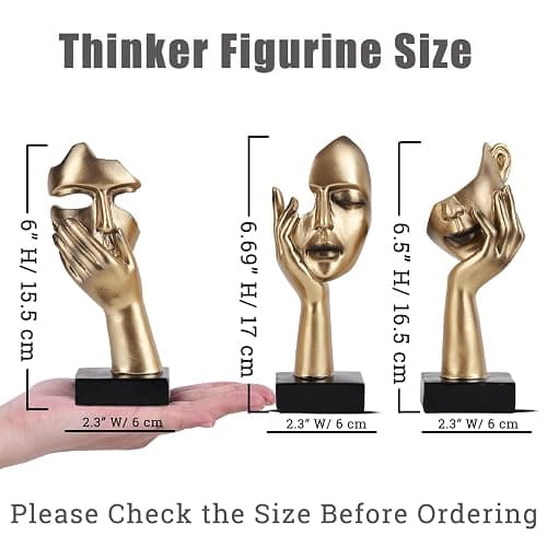 oliruim 3 PCS Thinker Small Statue, Golden Black Abstract Art Sculpture Modern Home Decora Shelf Decor Knick Knacks Desktop Decor Christmas Tv Stand Decor New Year Gift (3 PCS Gold) - 3 Pcs Gold thumbnail 3