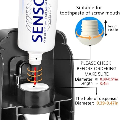 RIDGEPOLE Toothbrush Holder and Toothpaste Dispenser Set, Automatic Toothpaste Squeezer Dispenser, Dispenser Toothpaste Squeezer Kit, Wall Mounted Bathroom Accessories (Black) thumbnail 3