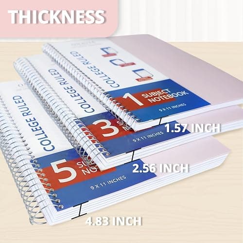 ONAVIA 5 Subject Spiral Notebook College Ruled, 400 Pages, Beige | 200 Sheets, 9 x 11 in, 6 Pack Waterproof Plastic Cover, Durable, School Notebooks, Classroom, Teachers thumbnail 9