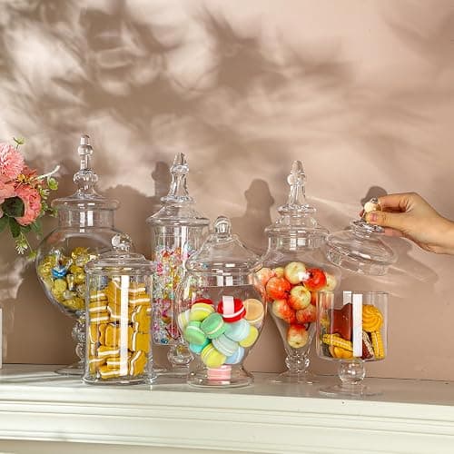Mimorou 6 Sets Glass Apothecary Jars with Lids and Scoops 3 Styles Clear Candy Jars for Candy Buffets Candy Display Containers Bath Salt Container Cookie Crafts Bathroom Kitchen Storage (Simple) thumbnail 6
