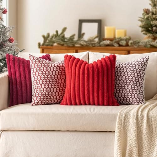 MIULEE Christmas Faux Fur Decorative Throw Pillow Covers 18x18 Set of 2 Red | Modern Soft Plush Couch Pillows, Cozy Fluffy Cushion Covers for Sofa Bed Living Room Home Decor thumbnail 6