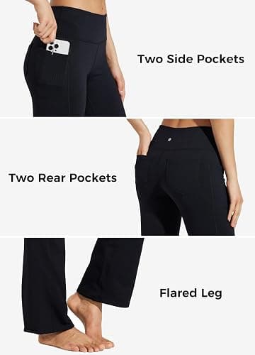 WILLIT Thermo Leggings Damen Winter Gefütterte Fleece Sporthose Yogahose Warm Sport Leggings Laufhose Bootcut Hose High Waist mit Taschen thumbnail 3