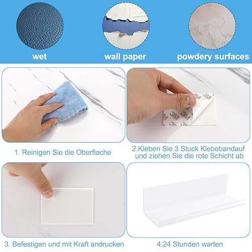Collazoey 2pcs étagère Murale sans perçage, matériau Acrylique, étagère Murale de décoration de la Maison, adaptée à la Cuisine, à la Salle de Bain, au Bureau, au Salon, Blanc thumbnail 6