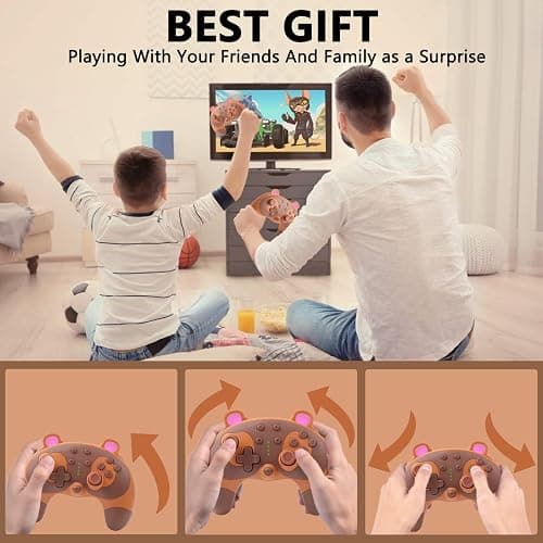 STOGA Switch Controller, Cute Raccoon Animal Switch Pro Controller for Switch Lite/OLED/PC, Wireless Switch Controller with Wake-Up,Gyro Axis,Turbo and Dual Vibration-Brown - brown thumbnail 6