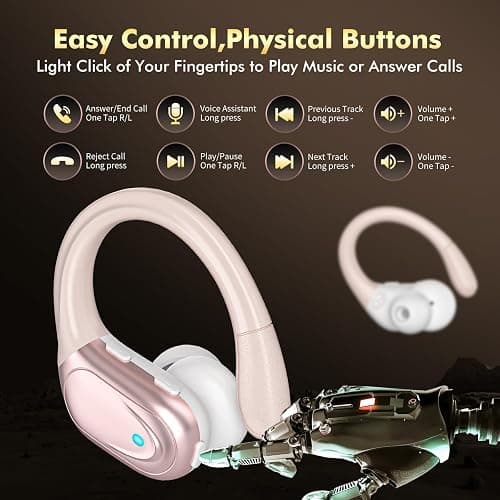 HAOYUYAN Wireless Earbuds, Sports Bluetooth Headphones, 80Hrs Playtime Ear Buds with LED Power Display, Noise Canceling Headset, IPX7 Waterproof Earphones for Workout/Running (Rose Gold) thumbnail 6