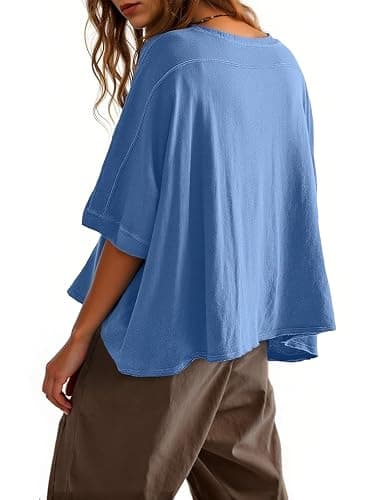 Tankaneo Womens Oversized T-Shirts Cropped Summer Casual Short Sleeve Loose Fit Tee Tops thumbnail 2