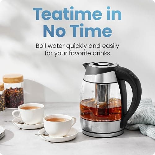 Chefman Electric Kettle with Temperature Control, 5 Presets LED Indicator Lights, Removable Tea Infuser, Glass Tea Kettle & Hot Water Boiler, 360° Swivel Base, BPA Free, Stainless Steel, 1.8 Liters thumbnail 3