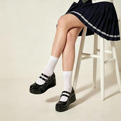 Accloris Women’s Mary Jane Shoes Platform Chunky Heel Mary Janes Round Toe Double Strap Pumps Goth Uniform Dressy Lolita Vintage Cosplay Pumps Comfort Cute Trendy Shoes thumbnail 2