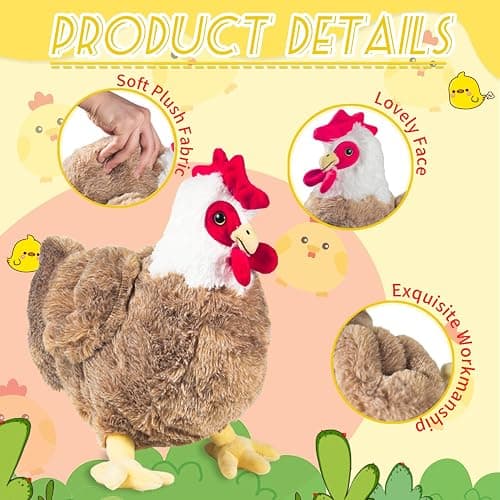 Youthfuljive 9 in 1 Chicken Stuffed Animal Set, Stuffed Chicken Plush Toys for Kids, Egg Laying Hen with Zippered Belly, Baby Chicks Plush Chickens, Eggs and Coop for Girls Boys Birthday Easter thumbnail 5