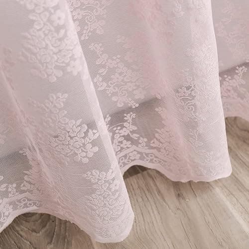 YJ YANJUN Pink Lace Shower Curtain - Vintage Shower Curtains with Attached Valance, Floral Lace Bath Curtains for Bathroom, Farmhouse Style Shabby Chic Scalloped Edge, 72 x 72 Inch, 1 Panel thumbnail 5