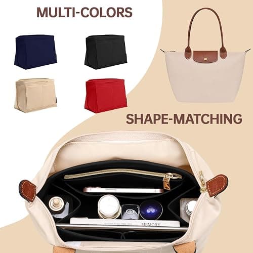 OPPOSHE Purse Organizer Insert for Longchamp Le Pliage, Premium Felt Long Champ Bag Handbag Women, Tote Organizer Insert with 9 Compartments (Large, Black) thumbnail 5