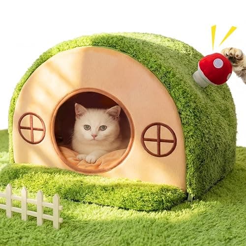 Mellownido Cat House for Indoor Cats - Cute Cat Bed Cave, Tree Hole Cat Bed Tent for Kittens and Small Medium Pets with Removable Washable Cushion & Anti-Slip Bottom, Enclosed Kitten Bed Hideaway - Image 1