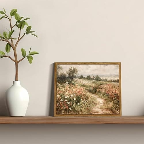 OIQArtOIQ Framed Canvas Wall Art,Vintage Decor,Landscape Nature Country Wildflower Paintings Farmhouse Pictures Modern Artwork Rustic Fall Flower Prints Cottagecore Office Living Room Bedroom Bathroom thumbnail 2