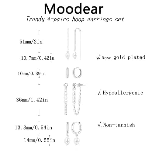 Gold Hoop Earrings for Women, 14K Gold Plated Hypoallergenic Pearl Drop Dangle Huggie Hoop Earring Stack for Multiple Piercings & Cartilage, Dainty Trendy Womens Jewelry thumbnail 5