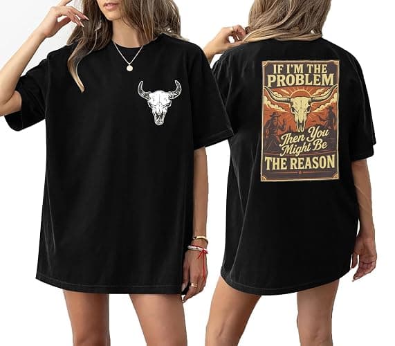 Oversized Country Music Shirts for Women Cow Skull Shirt Western Cowgirl Tee Vintage Concert Outfit Music Lover Tops - Image 1