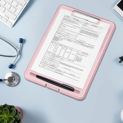 SITHON Nursing Clipboard with Storage, Heavy Duty Portable Writing Clipboard with Compartment Organizer for Nurse Doctor Medical Professionals Teachers Students Sales Coach School Office (Pink) thumbnail 2