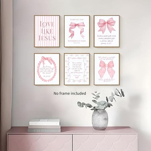 3 Piece Pink Bows Wall Art for Girls Room, Bible Verse Pictures Bathroom Decor, Coquette Posters Prints, Cute Teen Room Decoration, Dorm Decor for College, College Gifts for Girls 8x10 Inch thumbnail 4
