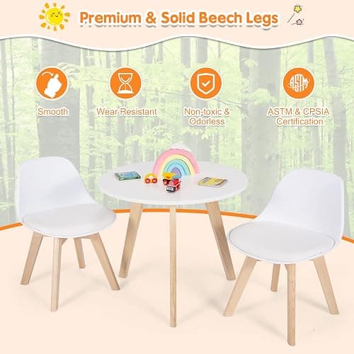 Costzon Kids Table and Chair Set, 3 PCS Wood Activity Play Table w/Padded Seat & Wood Legs for Arts, Crafts, Reading, Preschool, Kindergarten, Playroom, Mid Century Modern Toddler Table and Chairs thumbnail 8