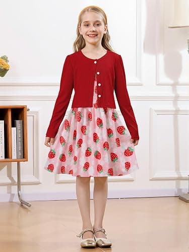RAISEVERN Girls Casual Adjustable Strap Sleveless Dress Cardigan Set Size 5-12Y thumbnail 2