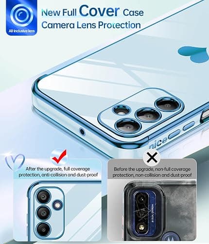 LeYi for Samsung Galaxy A15 5G Case: with Tempered Glass Screen Protector [2 Pcs]+Camera Lens Protection, Love Heart Plating Women Luxury Shockproof Case for A 15, Cute Present for Mom, Sierra Blue thumbnail 2