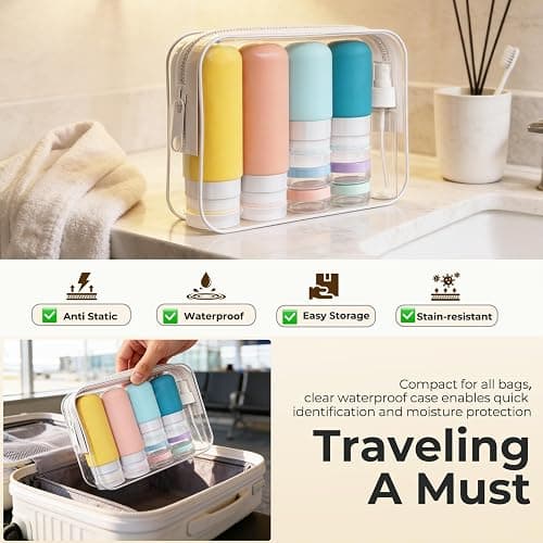Tonater 17 Pack Travel Bottles for Toiletries, TSA Approved Leak Proof Silicone Travel Containers for Toiletries with Label-Dopamine Color thumbnail 6